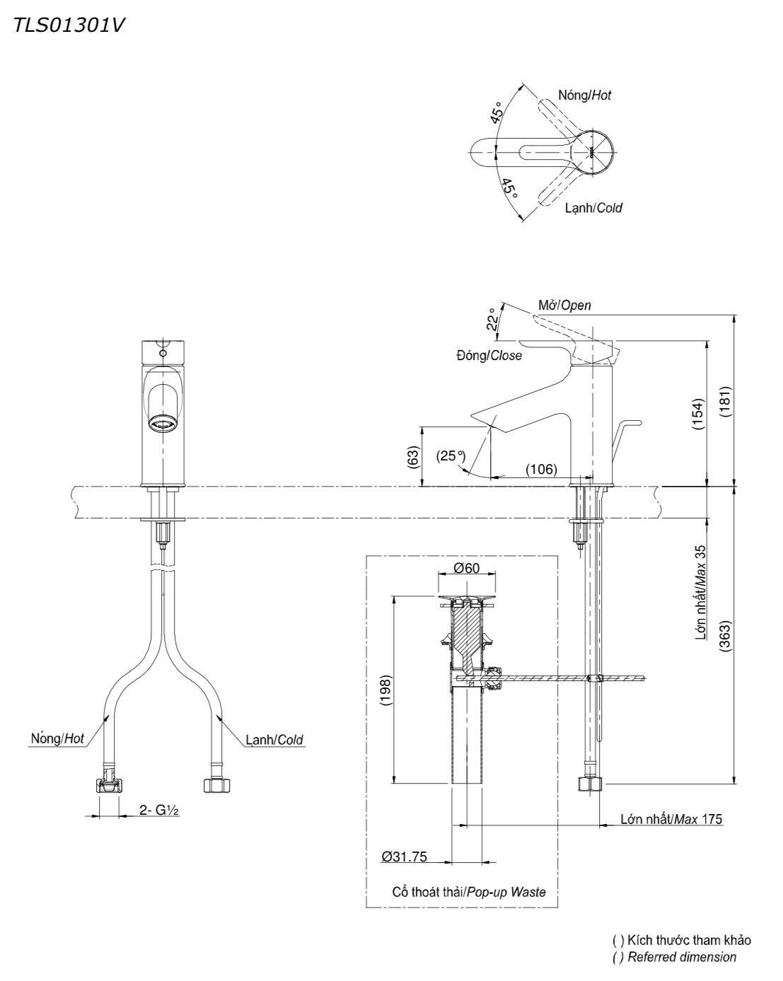 Bản vẽ kỹ thuật vòi chậu TOTO TLS01301V
