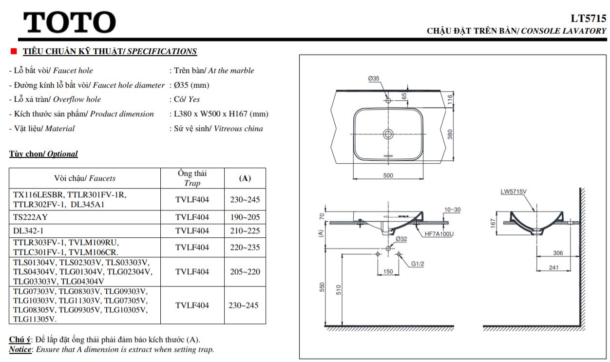 Bản vẽ kỹ thuật lavabo TOTO LT5715