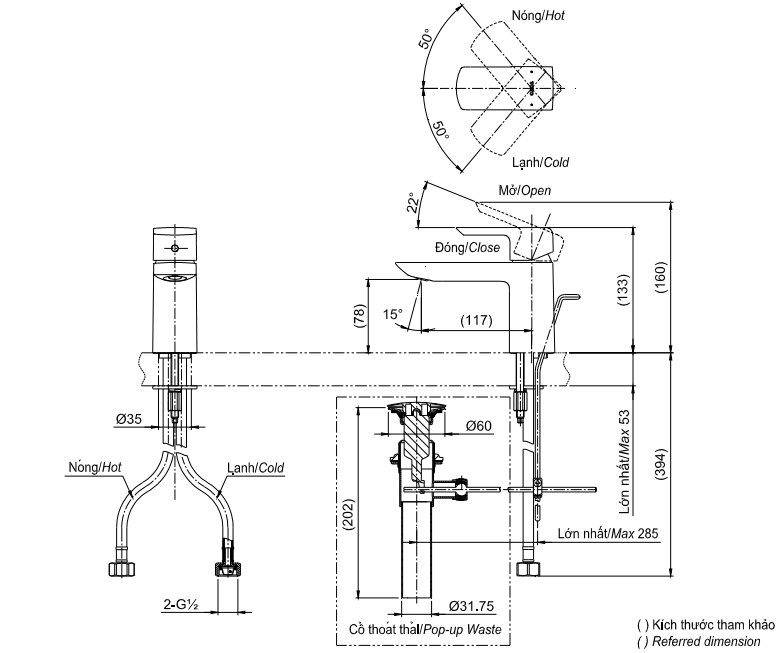 Bản vẽ vòi Lavabo TOTO TLG02301V nóng lạnh