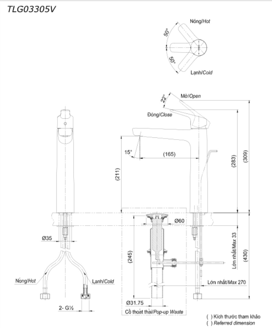 Bản vẽ kỹ thuật vòi TOTO TLG03305V