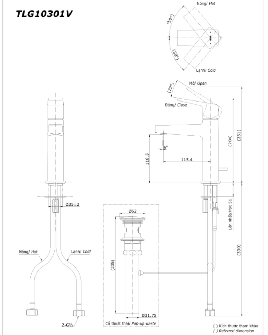 Bản vẽ vòi TOTO TLG10301V