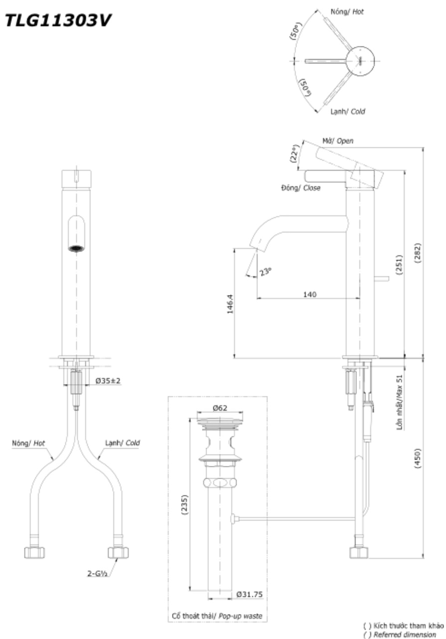 Bản vẽ vòi chậu TOTO TLG11303V