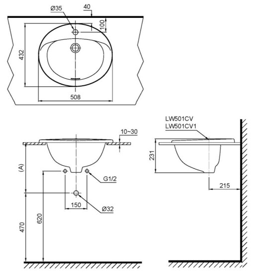 bản vẽ lavabo TOTO L501C