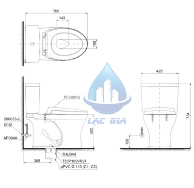 Bản vẽ bàn cầu TOTO CS735DT2