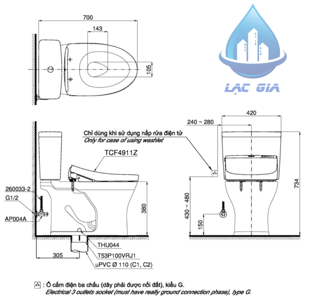 Bản vẽ bồn cầu TOTO thông minh CS735DW11