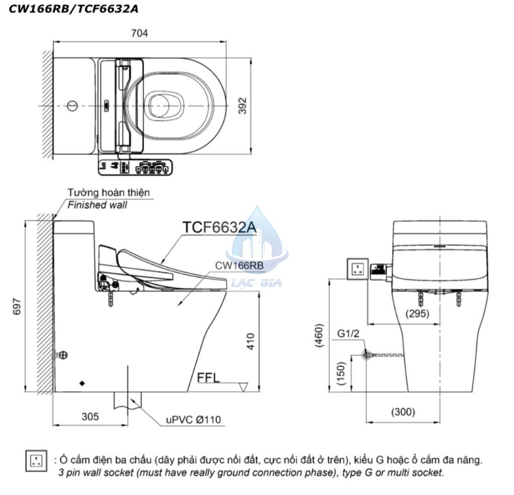 Bản vẽ bàn cầu TOTO CW166RB/TCF6632A