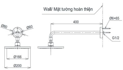 Bản vẽ kỹ thuật bát sen gắn tường TOTO TBW07001A