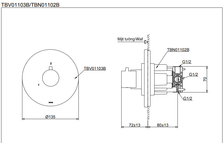 bản vẽ kỹ thuật TOTO TBV01103B/TBN01102B