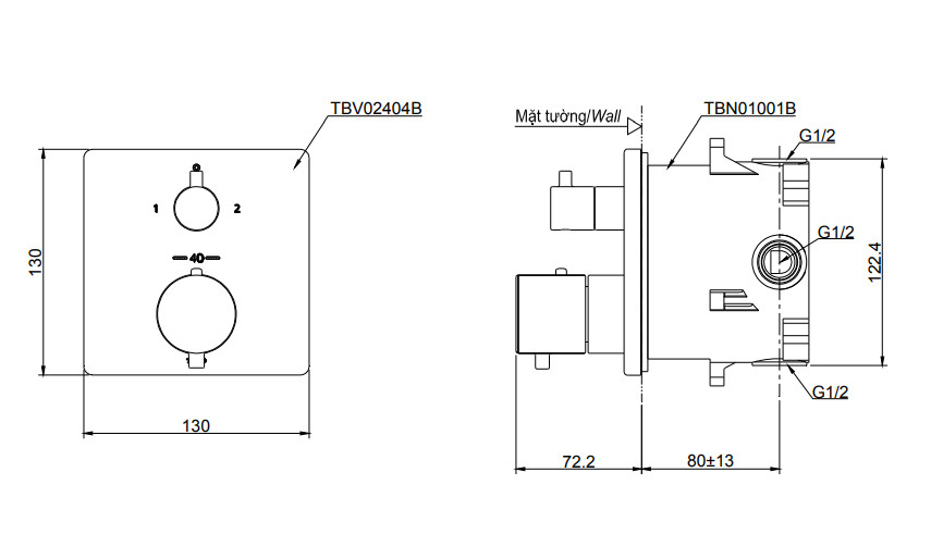 Bản vẽ kỹ thuật sen âm tường TBV02404B/TBN01001B