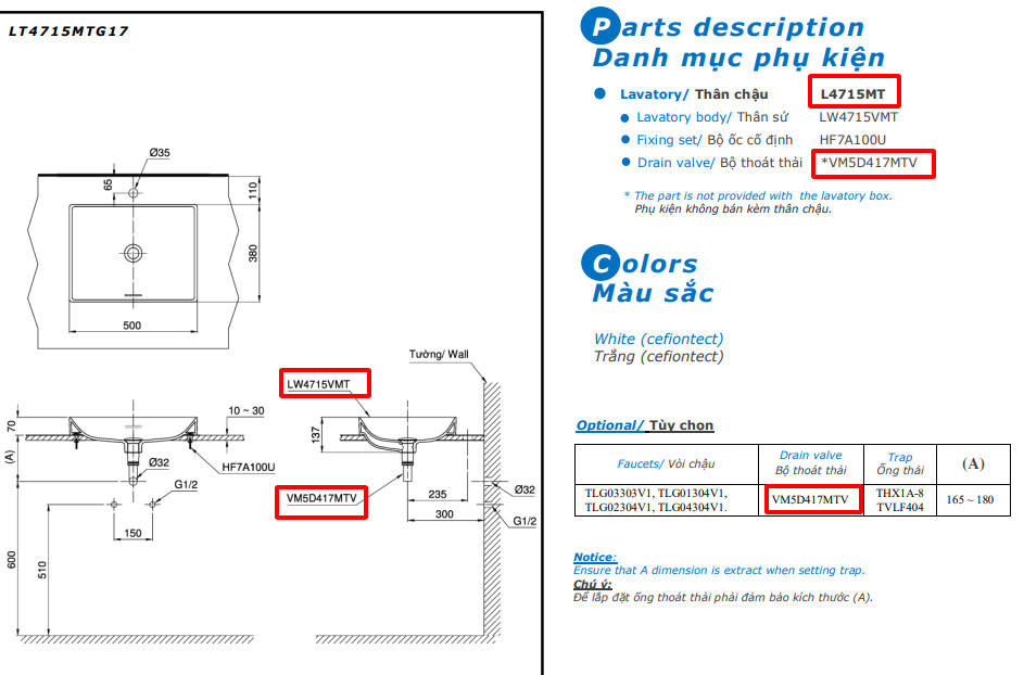 Bản vẽ kỹ thuật chậu rửa mặt TOTO L4715G17#CMW