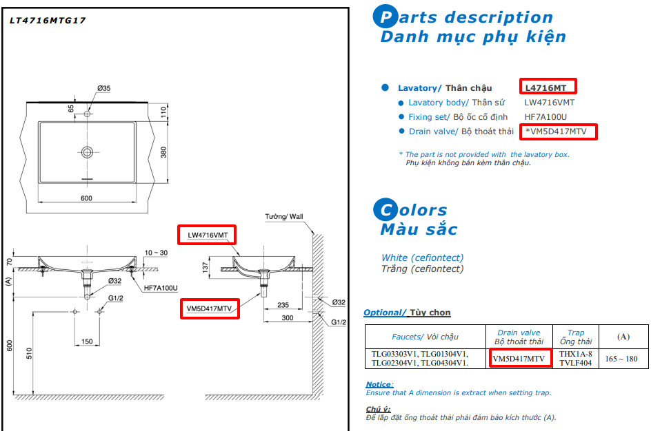 Bản vẽ kỹ thuật chậu rửa mặt TOTO LT4716MTG17#CMW