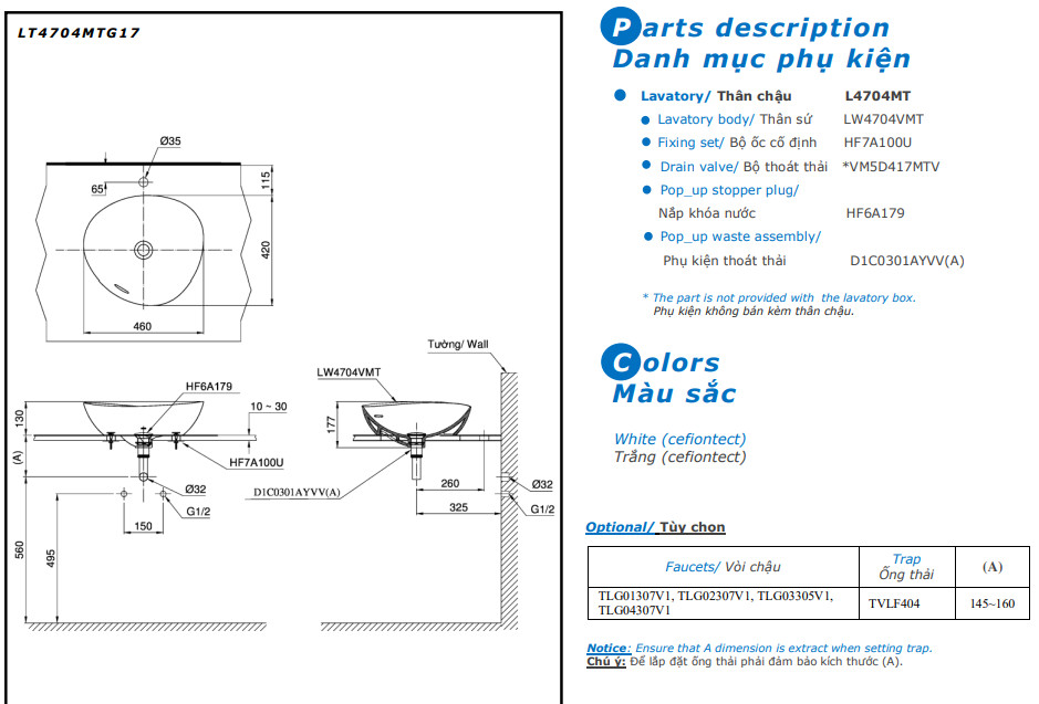 Bản vẽ kỹ thuật lavabo TOTO LT4704MTG17#CMW