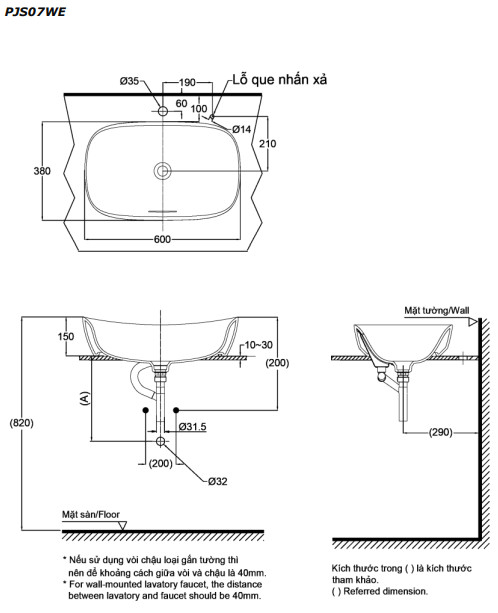 Bản vẽ lavabo TOTO PJS07WE
