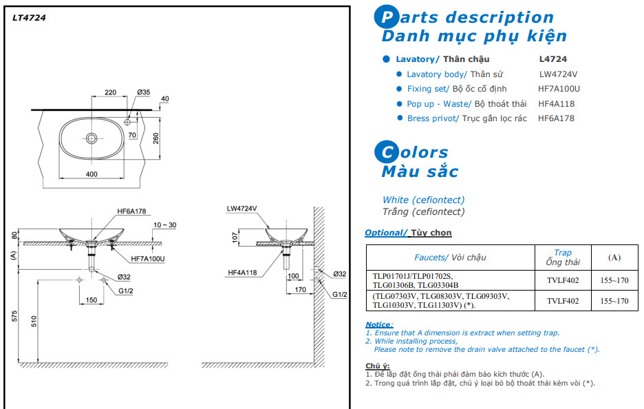 Bản vẽ kỹ thuật chậu rửa mặt TOTO L4724#XW