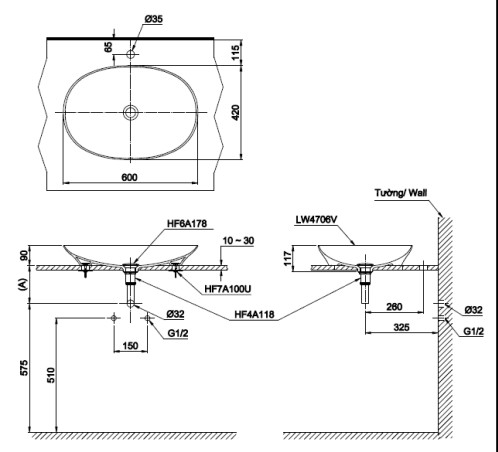 Lavabo TOTO LT4706#XW Đặt Bàn