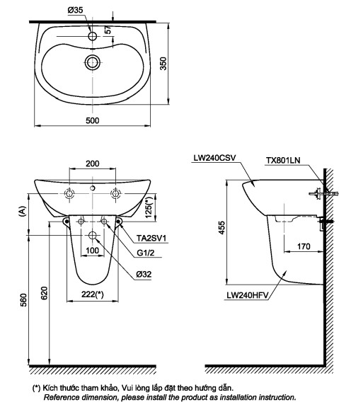 bản vẽ kỹ thuật chậu TOTO LHT240CS#W