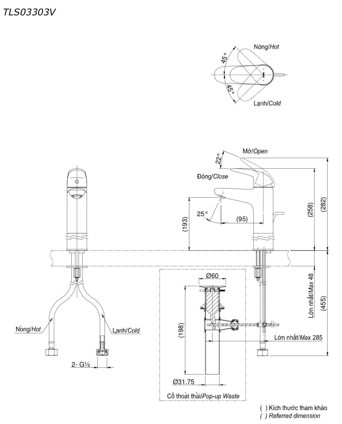 Bản vẽ Vòi Lavabo TOTO TLS03303V Nóng Lạnh
