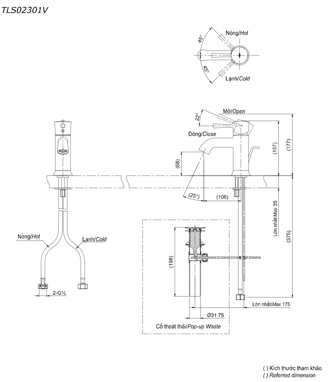 Bản vẽ kỹ thuật vòi lavabo TOTO TLS02301V