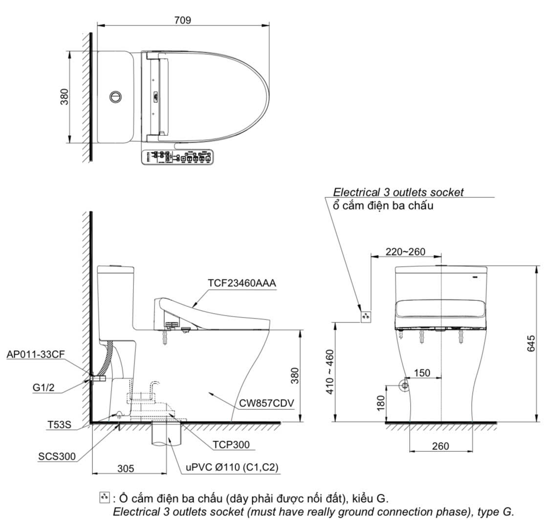 Bản vẽ kỹ thuật cầu TOTO MS857CDW17#XW