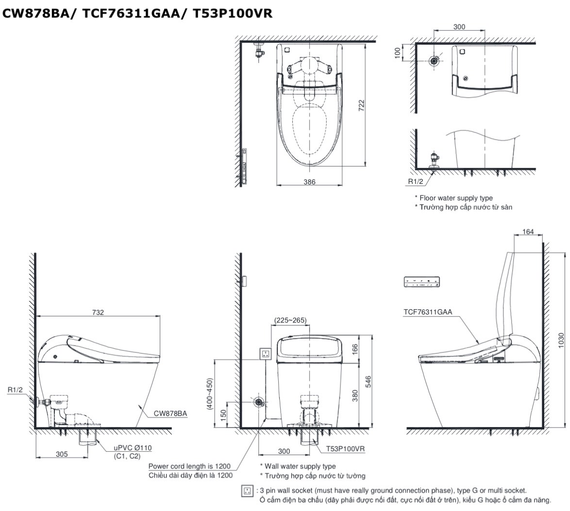 Bồn Cầu Thông Minh TOTO CW878BA/TCF76311GAA/T53P100VR G5A Series